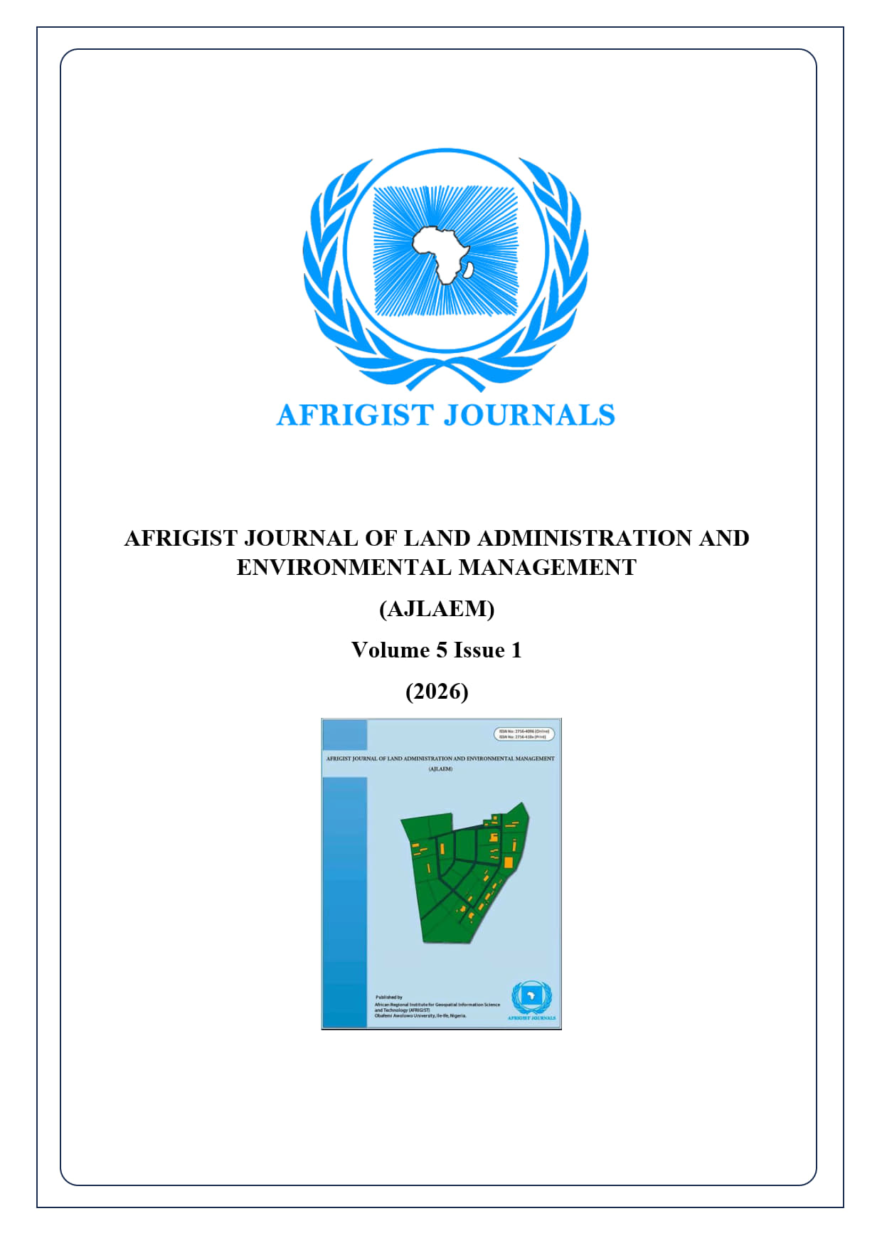 AFRIGIST Journal of Land Administration and Environmental Management cover