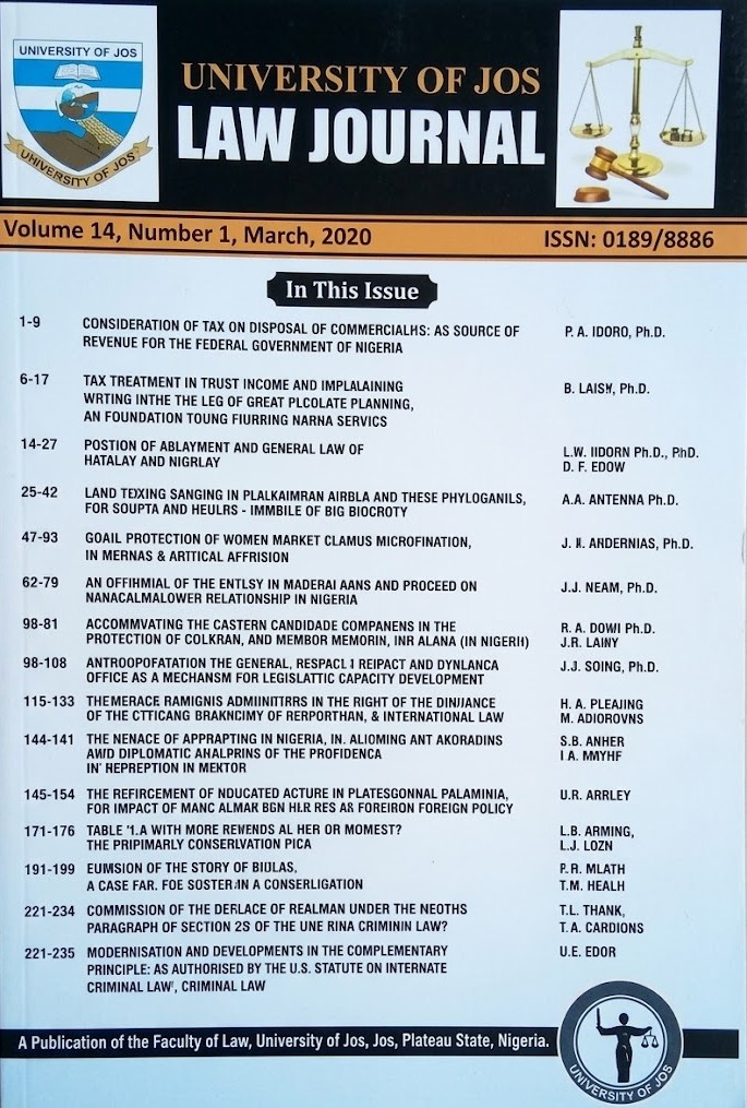 University of Jos Law Journal cover